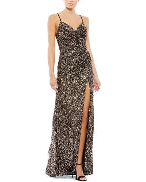 Mac Duggal Sequined Fabric Faux Wrap Gown - Multicolour