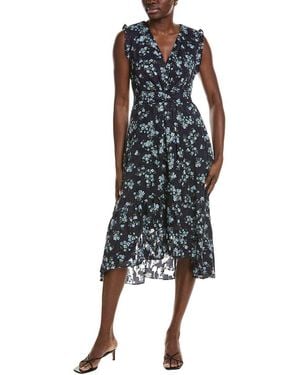 Anne Klein Pleated Waist V Neck Classic Midi Dress - Black