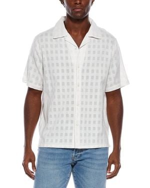 Slate & Stone Textured Check Camp Collar Shirt - White