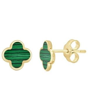 Italian Gold 14K Malachite Clover Studs - Green