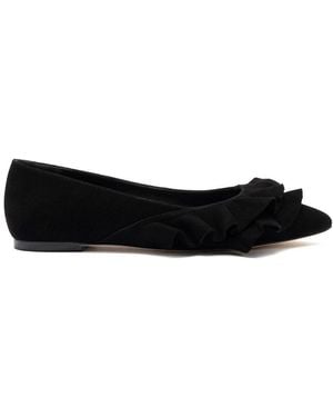 Larroude Larroudé Lee Ruffle Suede Flat - Black