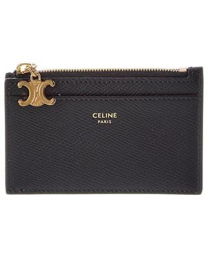 Celine Triomphe Zipped Leather Card Holder - Black