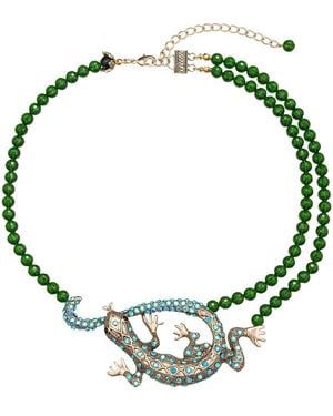 Eye Candy LA Sofia Gecko Beaded Necklace - Green