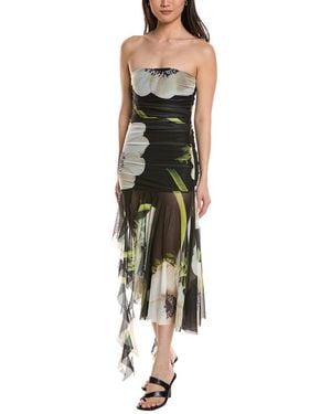Moonsea Ruched Mesh Midi Dress - Green