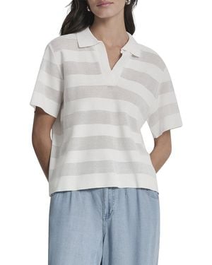 DKNY Sheer Striped Polo Sweater - Gray