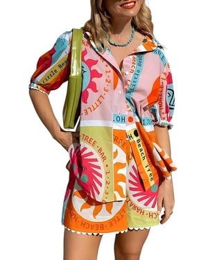 Esea 2Pc Linen-Blend Shirt & Short Set - Orange
