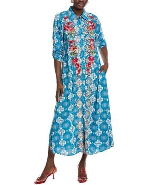 Marion Floral Embroidered Shirtdress - Blue