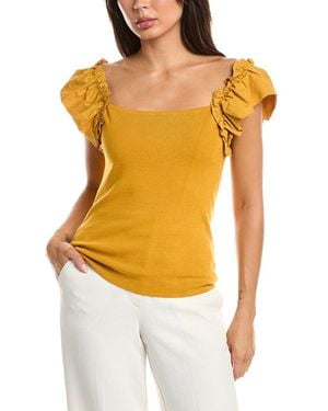 Tahari Flutter Woven Sleeve Milano Pullover - Yellow