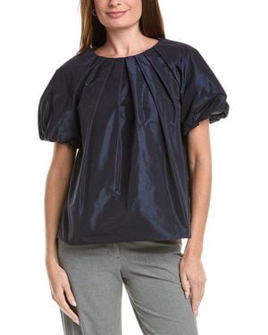 Lafayette 148 New York Soft Pleated Puff Sleeve Blouse - Black