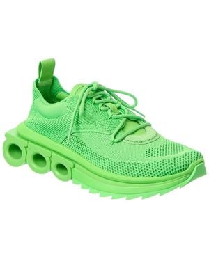 Ferragamo Nima Knit Leather Trainer - Green