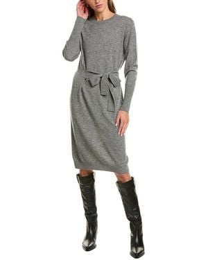 Forte Waist Tie Crewneck Wool & Cashmere-Blend Sweaterdress - Grey