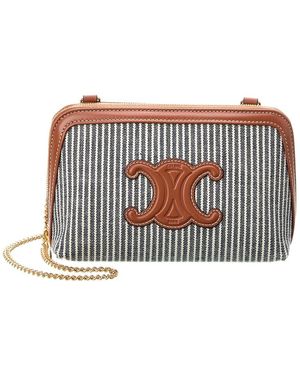 Celine Triomphe Canvas & Leather Clutch On Chain - White