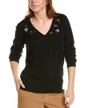 Sofiacashmere Sequin Embellished V-Neck Cashmere Jumper - Black