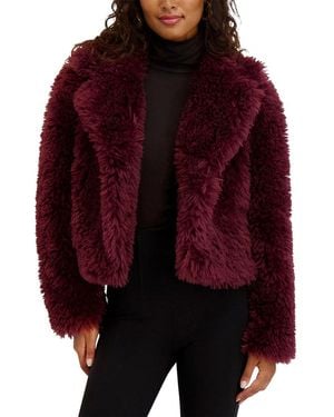 Kensie Mongolian Faux Fur Jacket - Red
