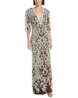 Marchesa Soho Embroidered Gown - Metallic