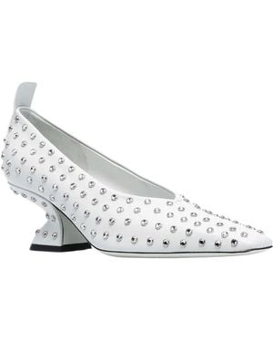 Ferragamo Rhinestone F-Heel Leather Pump - White