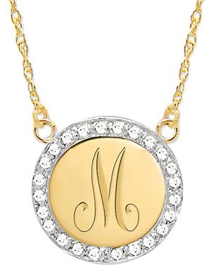 Jane Basch 14k 0.12 Ct. Tw. Diamond Border Engraved Pendant Initial Necklace (a-z) - Metallic