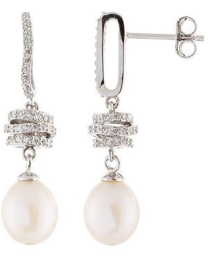 Splendid Rhodium Plated 8.5-9mm Pearl Cz Earrings - Multicolour
