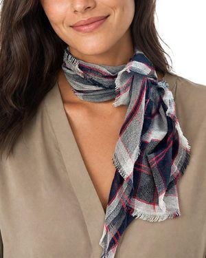 Blue Pacific Scottish Plaid Cashmere-Blend Neckerchief - Metallic