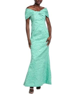 Teri Jon Embossed Jacquard Gown - Green