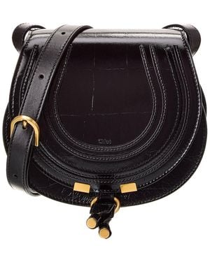 Chloé Marcie Small Embossed Leather Saddle Bag - Black