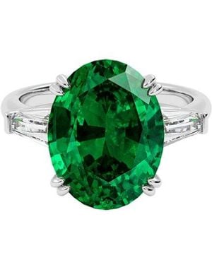 VOWE 14K 7.20 Ct. Tw. Lab-Grown Diamond & Lab-Grown Emerald Ring - Green