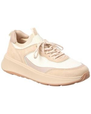 Fitflop F-Mode Suede/Knit Flatform Slip-On Laced Trainer - Natural