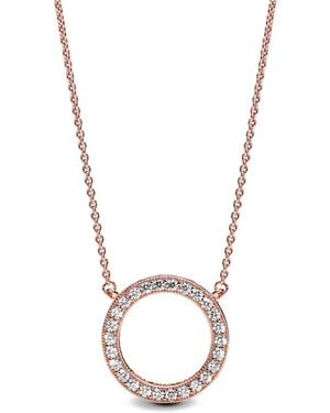 PANDORA Signature 14K Rose Plated Cz Circle Of Sparkle Necklace - Metallic