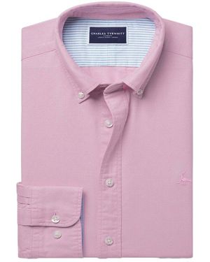 Charles Tyrwhitt Stretch Washed Wool Oxford Shirt - Pink