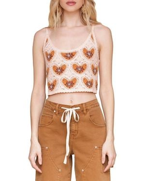 Avec Les Filles Crop Heart Crochet Shirt - Multicolor
