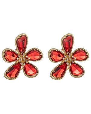 Eye Candy LA Cz Daisy Floral Earrings - Red