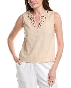 Ellen Tracy Embroidered Linen-Blend Tank Top - White