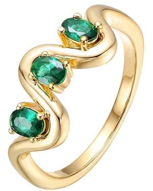 Rachel Glauber 14K Plated Cz Three Stone Ring - Metallic