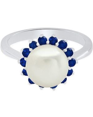 MaxColor 0.70 Ct. Tw. Lab-Grown Sapphire & 9Mm Pearl Ring - Blue