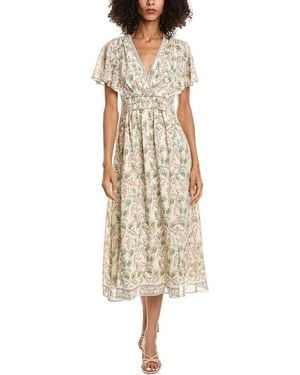 Max Studio V-Neck Flutter Sleeve Midi Dress - Natural