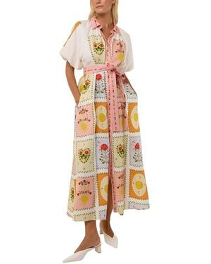 AMINA GLAM Linen-Blend Midi Dress - Metallic