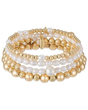 Ettika 18K Plated 4-5Mm Pearl Cuff And Bangle Set - Metallic