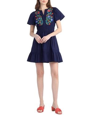 Draper James Wilson Mini Dress With Floral Embroidery - Blue