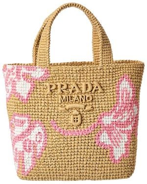 Prada Logo Raffia Tote - Pink