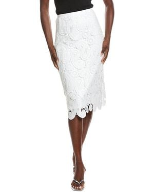 Gracia Paisley Lace Midi Pencil Skirt - White