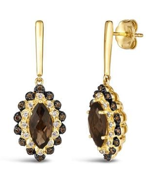 Le Vian Checkerboard Semiprecious 14K 2.04 Ct. Tw. Diamond & Smoky Quartz Dangle Earrings - Metallic
