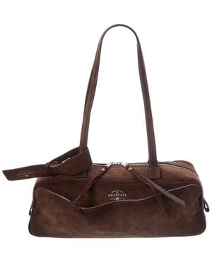 Balenciaga Logo Leather Shoulder Bag - Brown