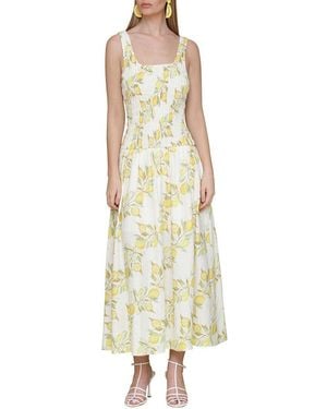 Avec Les Filles Drop Waist Smocked Bodice Linen-Blend Dress - Metallic