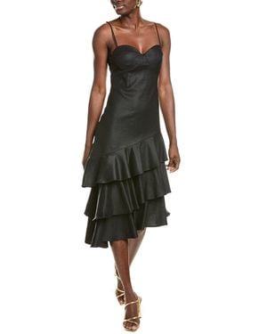 BCBGMAXAZRIA Asymmetrical Ruffle Linen-Blend Cocktail Dress - Black