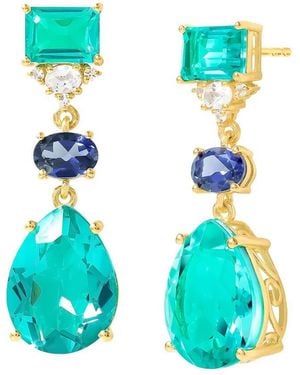 TIRAMISU 14K Plated 3.51 Ct. Tw. Emerald Doublet Quartz, Iolite, Topaz Stud Earrings - Blue