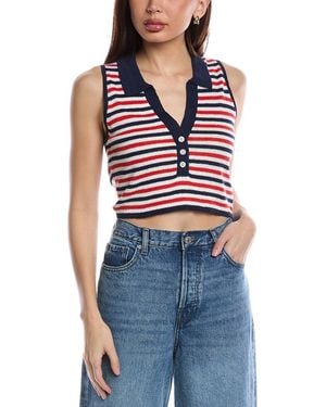 Onia Rib Linen-Blend Polo Tank - Blue