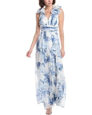 Eliza J Ruffle Strap Pleated Gown - Blue