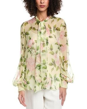 Oscar de la Renta Tie-Detail English Roses Silk Top - Yellow