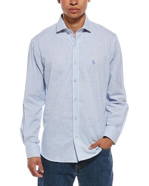 Tailorbyrd Yarn Dyed Stripe Linen-Blend Shirt - Blue