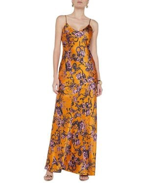 L'Agence Serita Maxi V Neck Silk Bias Dress - Orange